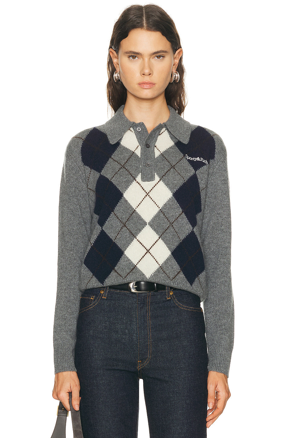 Serif Logo Cashmere Polo Sweater