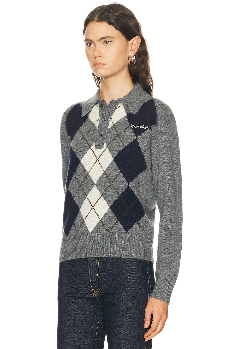 Serif Logo Cashmere Polo Sweater