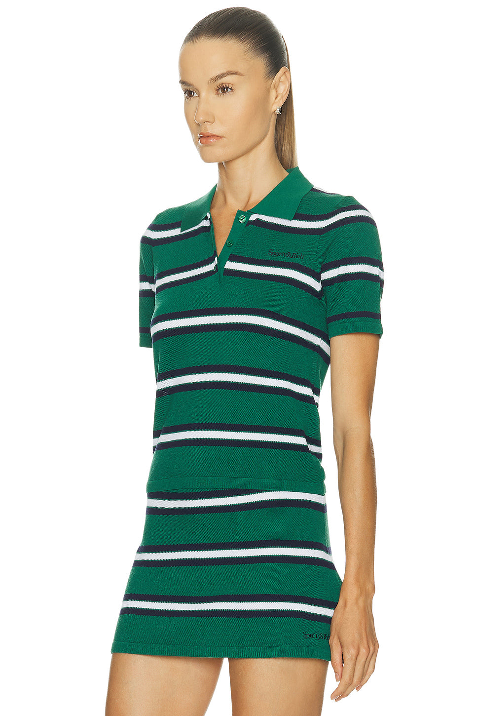 Serif Logo Silk Pique Cropped Polo Top