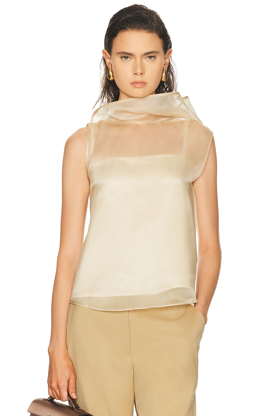 High Neck Organza and Satin Lining Colum Top