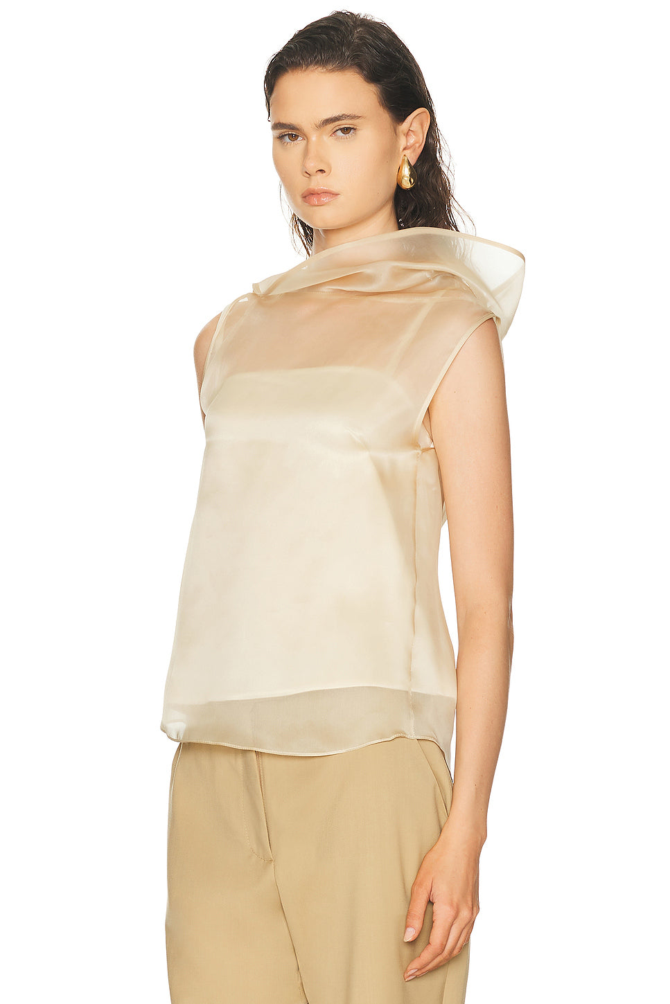 High Neck Organza and Satin Lining Colum Top