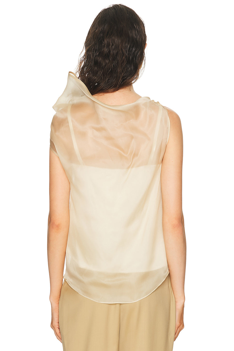 High Neck Organza and Satin Lining Colum Top