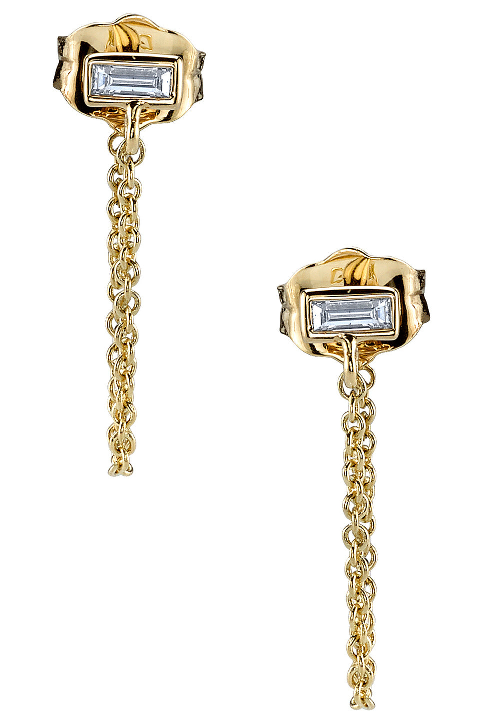 Baguette Stud Chain Earrings