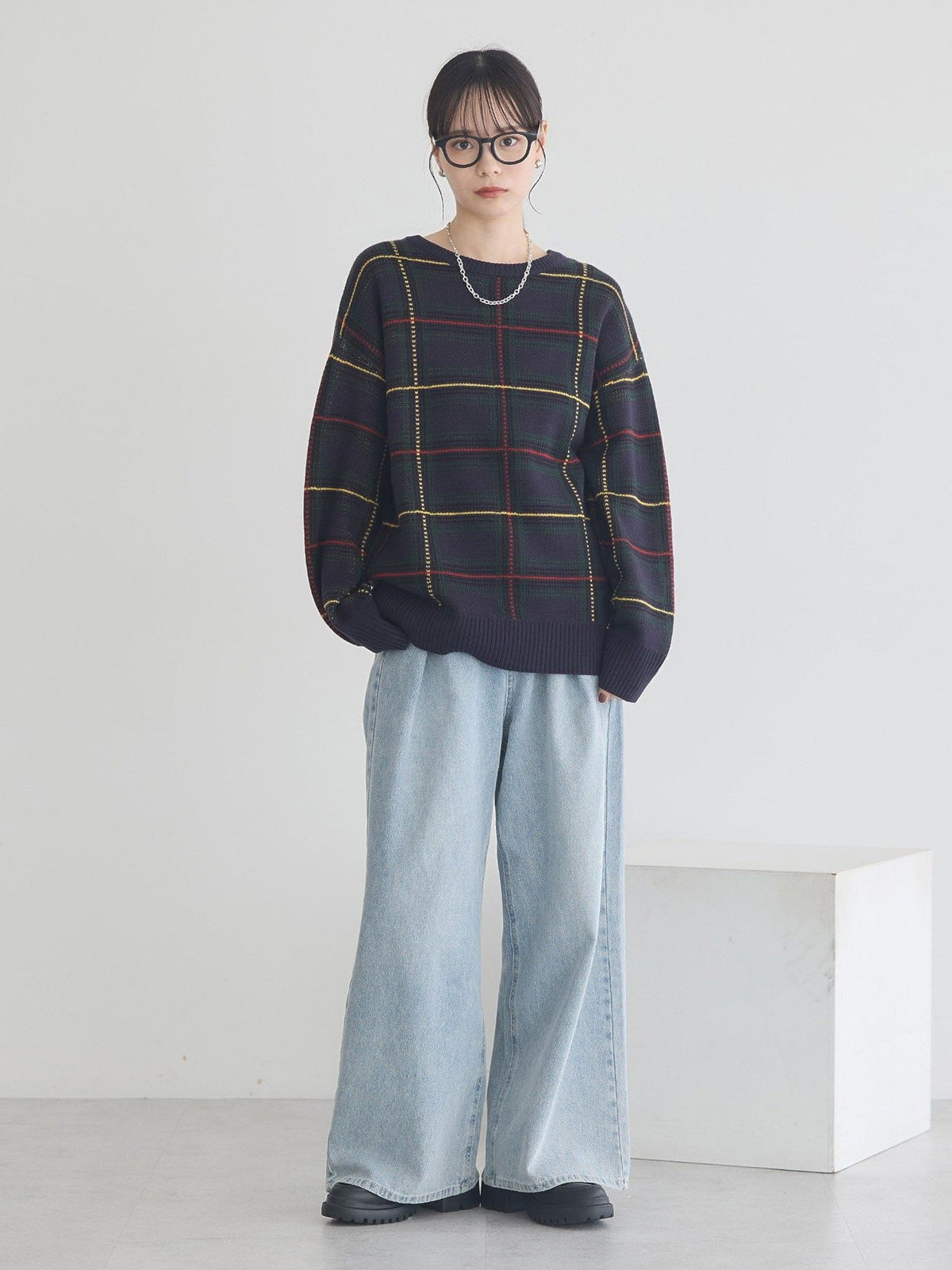 Saori Check Jacquard Knit Pullover