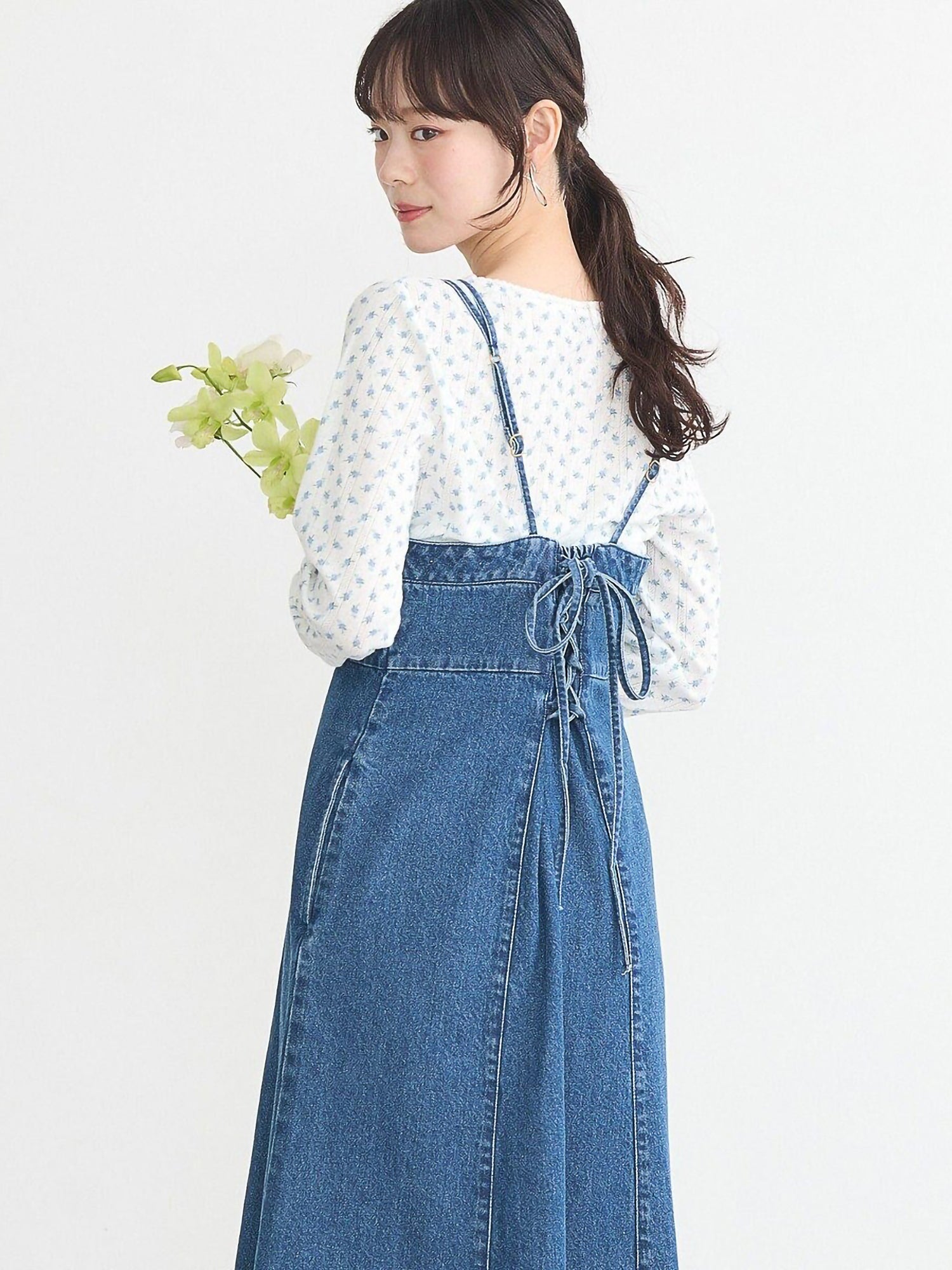 Sokei Lace Up Denim Dress