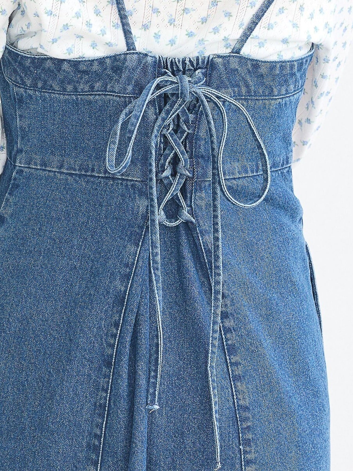 Sokei Lace Up Denim Dress