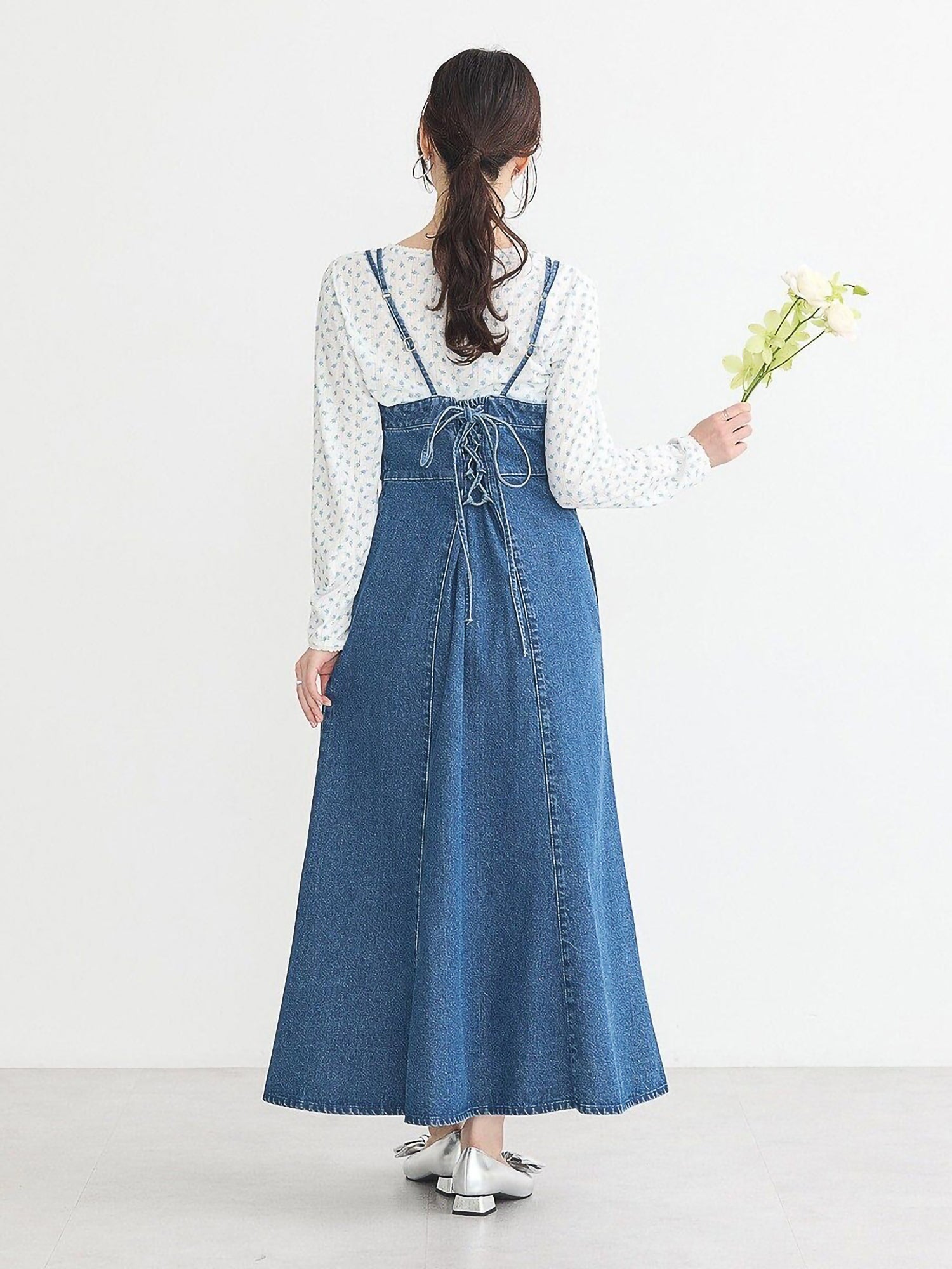 Sokei Lace Up Denim Dress