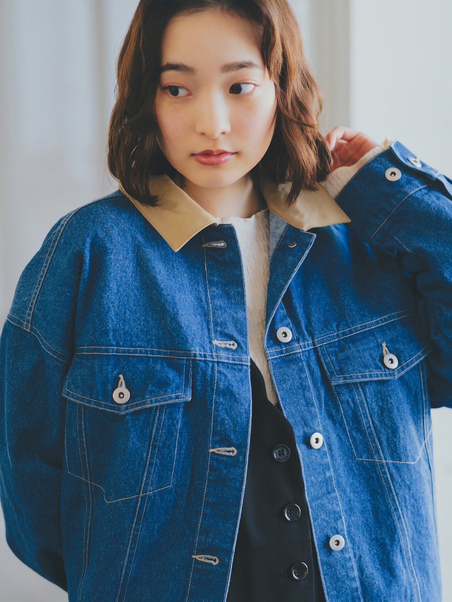 Suikae Collar Color Denim Jacket