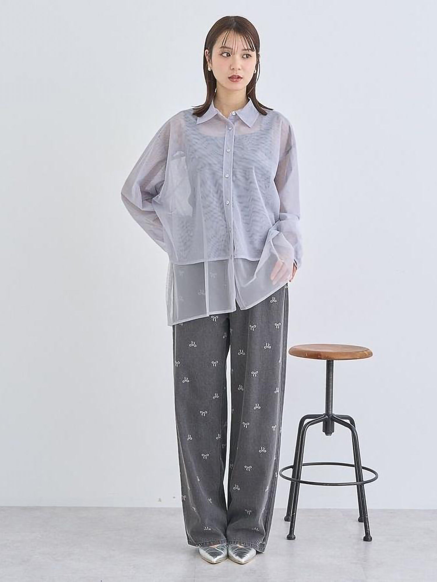 Sumire Ribbon Print Denim Pants