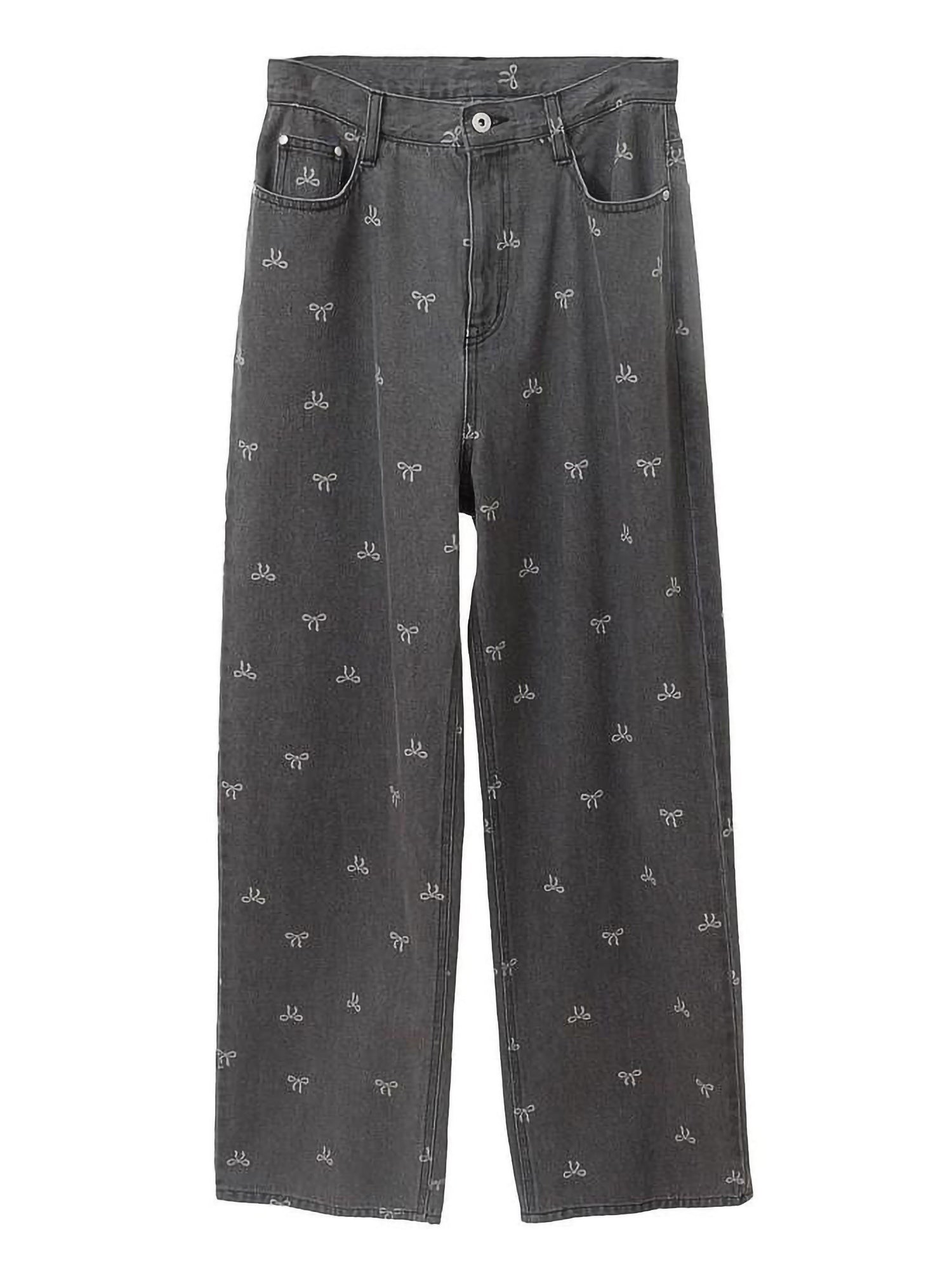 Sumire Ribbon Print Denim Pants