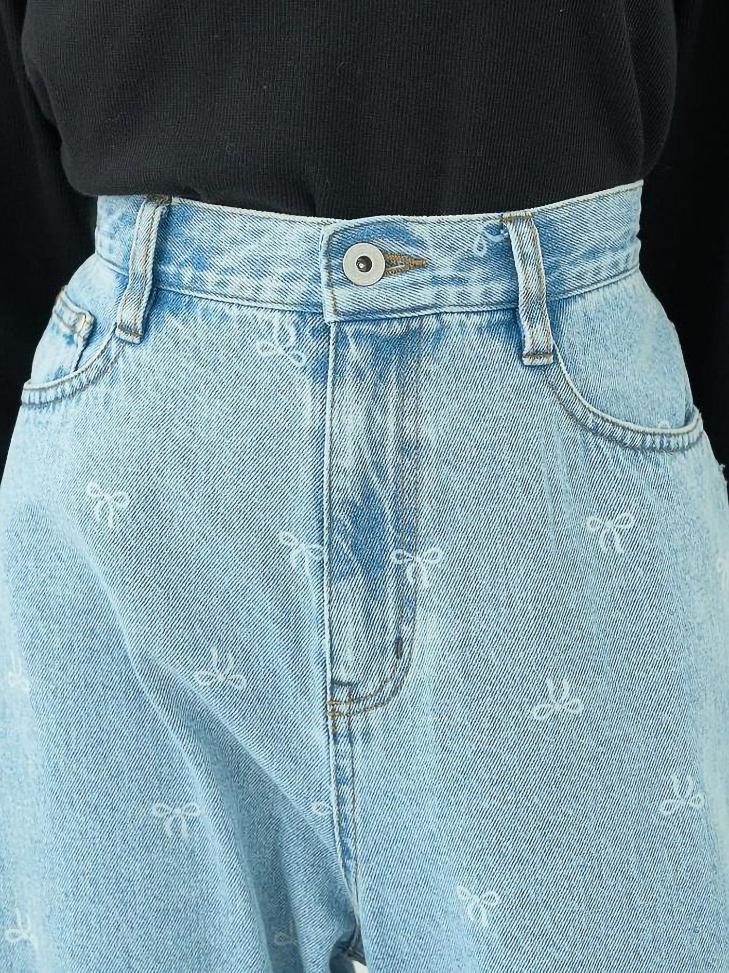 Sumire Ribbon Print Denim Pants