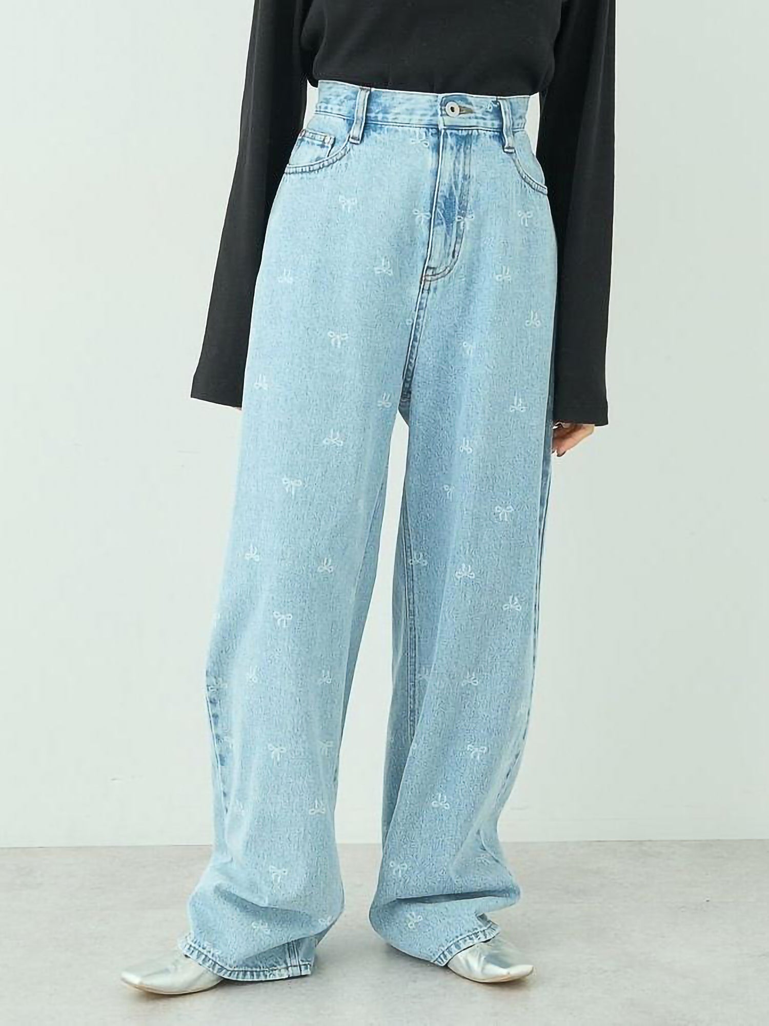 Sumire Ribbon Print Denim Pants