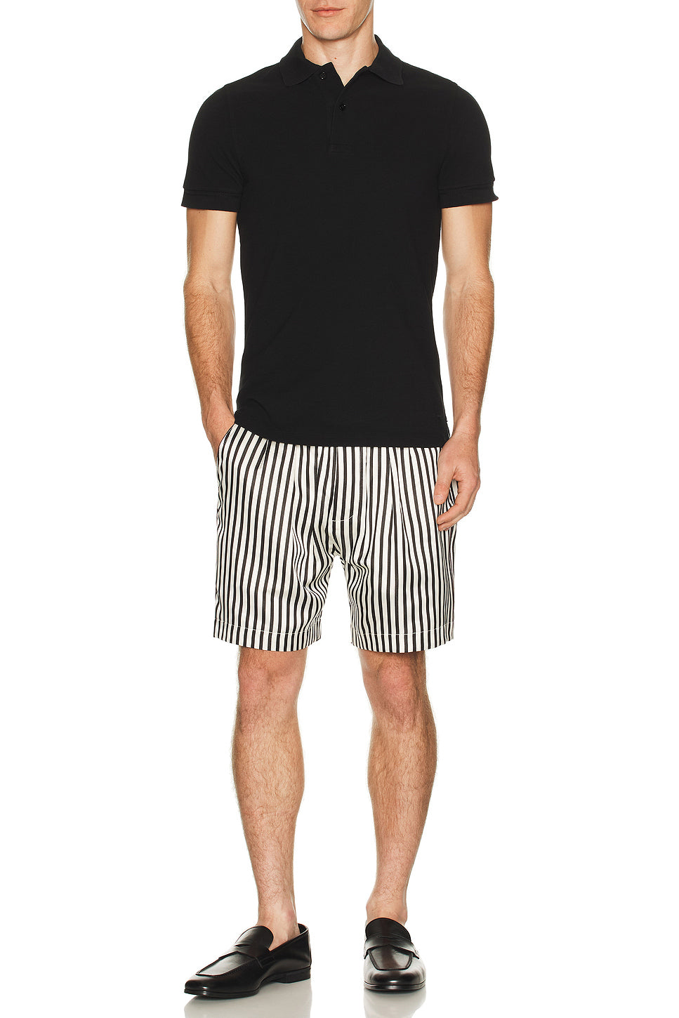 Fluid Silk Baton Stripe Pleated Piping Lounge Shorts
