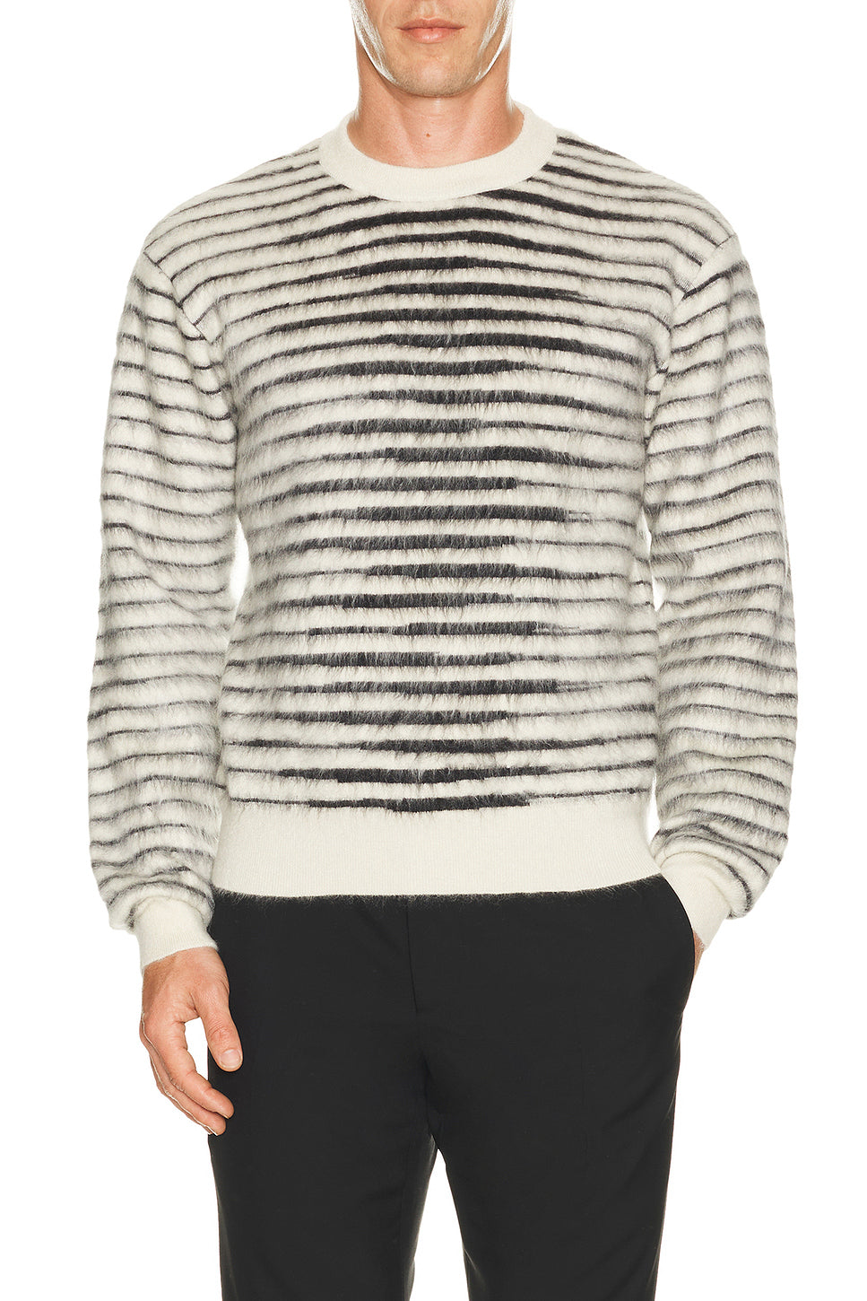 Brushed Stripe Mohair Long Sleeve Crew Neck