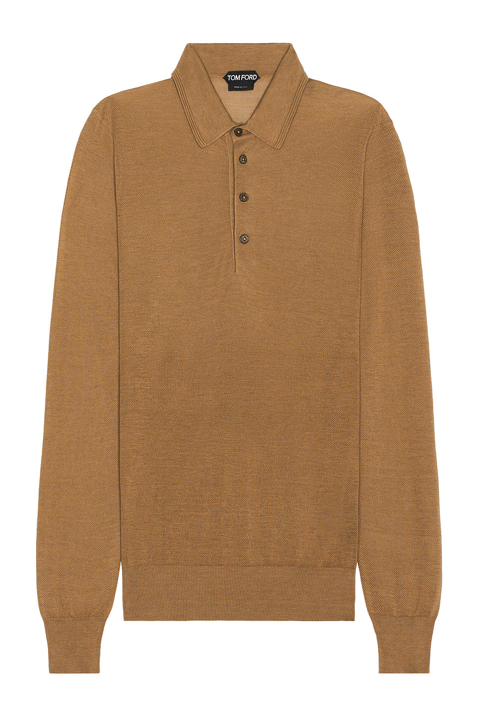 Piquet Long Sleeve Polo In Camel
