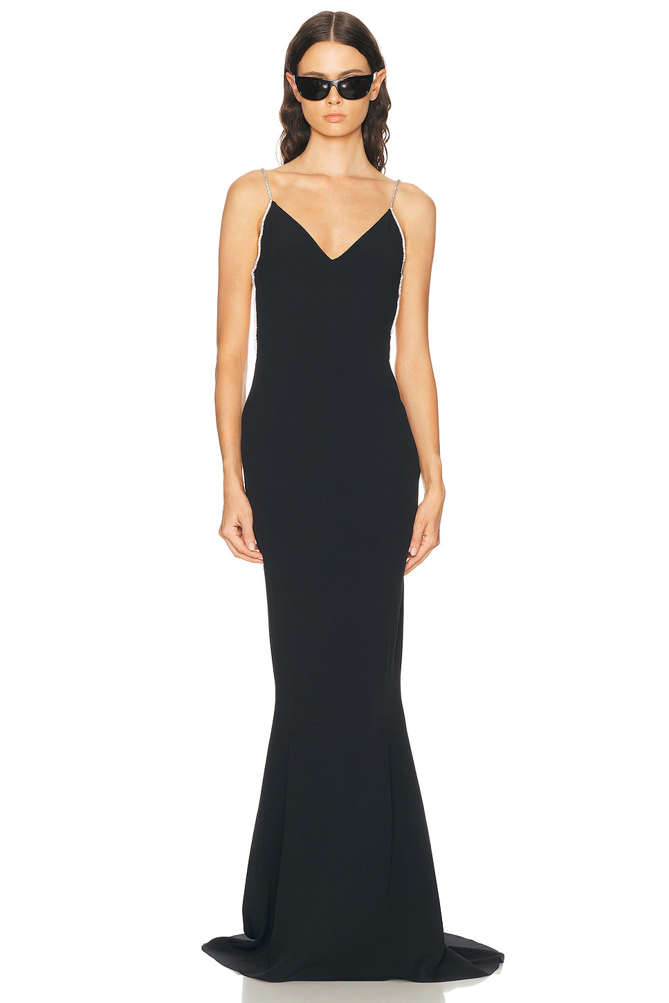 Crystal Chain Embroidered Satin Evening Dress
