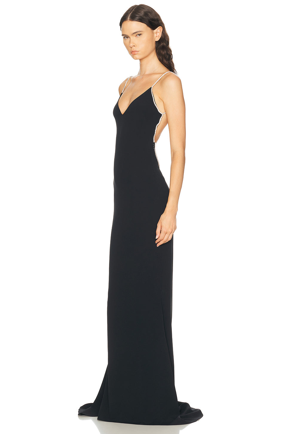 Crystal Chain Embroidered Satin Evening Dress