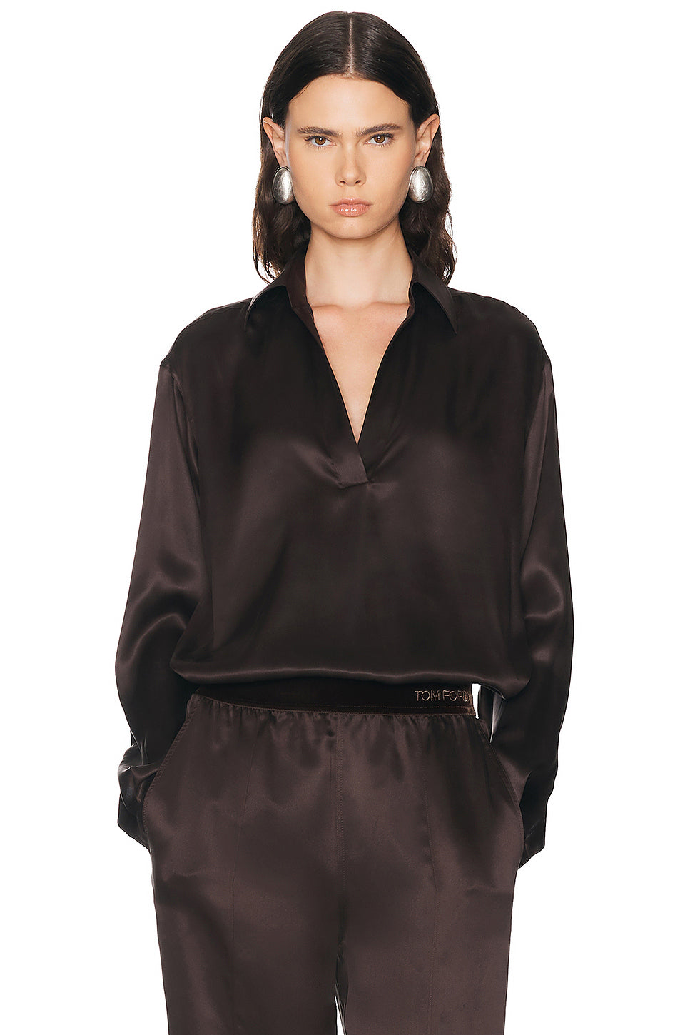 Silk Satin Polo Top