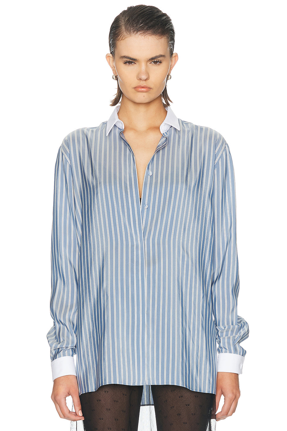 Business-Stripe Silk Boyfriend Shirt