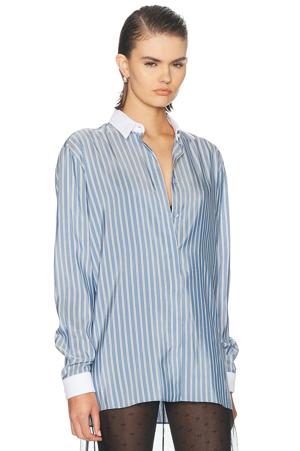 Business-Stripe Silk Boyfriend Shirt