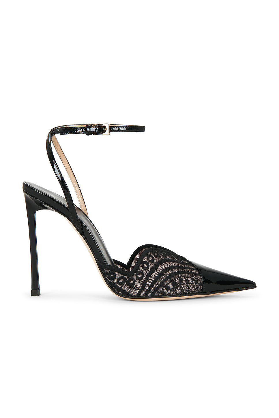 Patent Leather Lace Ankle Strap Pump