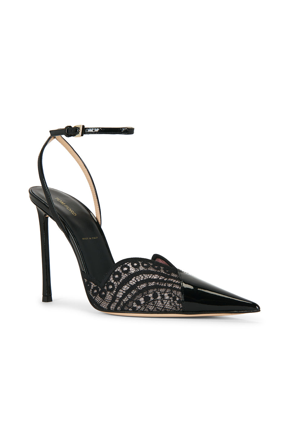 Patent Leather Lace Ankle Strap Pump