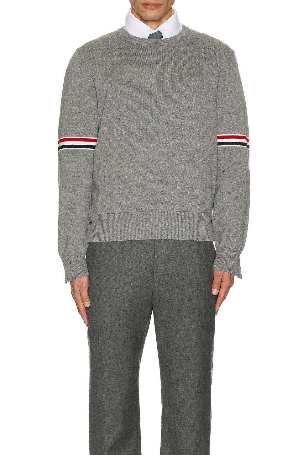 Milano Stitch Crew Neck Pullover in Light Grey