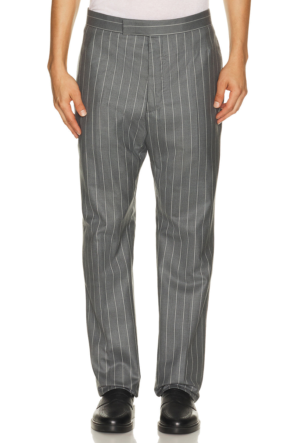 Fit 1 Backstrap Wool Flannel Chalk Stripe Trouser