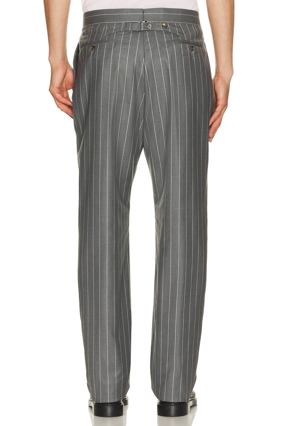 Fit 1 Backstrap Wool Flannel Chalk Stripe Trouser