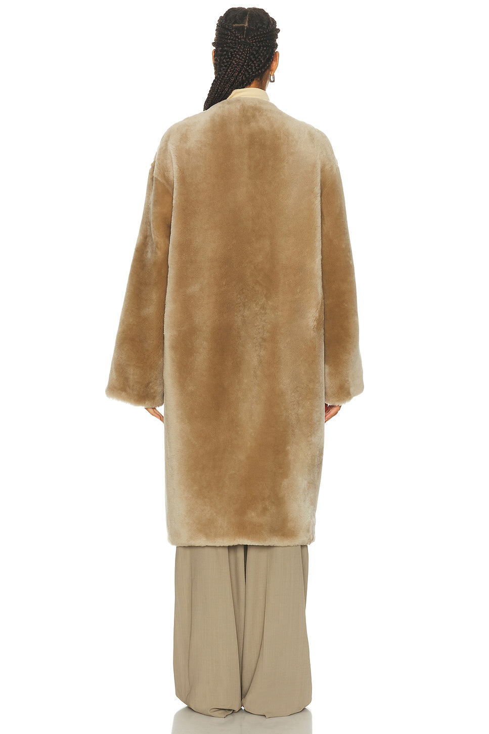 Collarless Shearling Coat