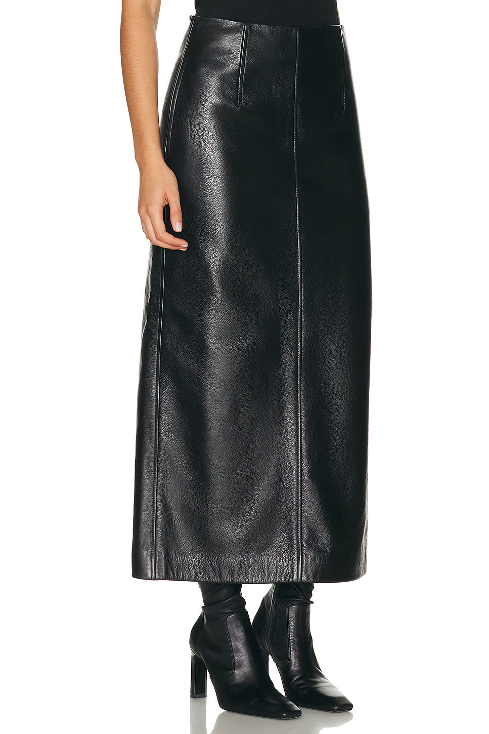 Grained Leather Straight Skirt