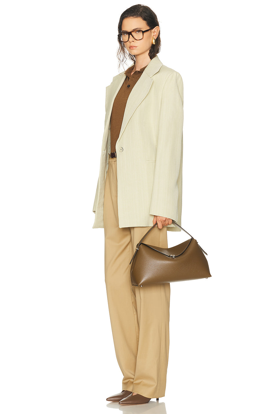 T-Lock Grained Leather Top Handle Bag