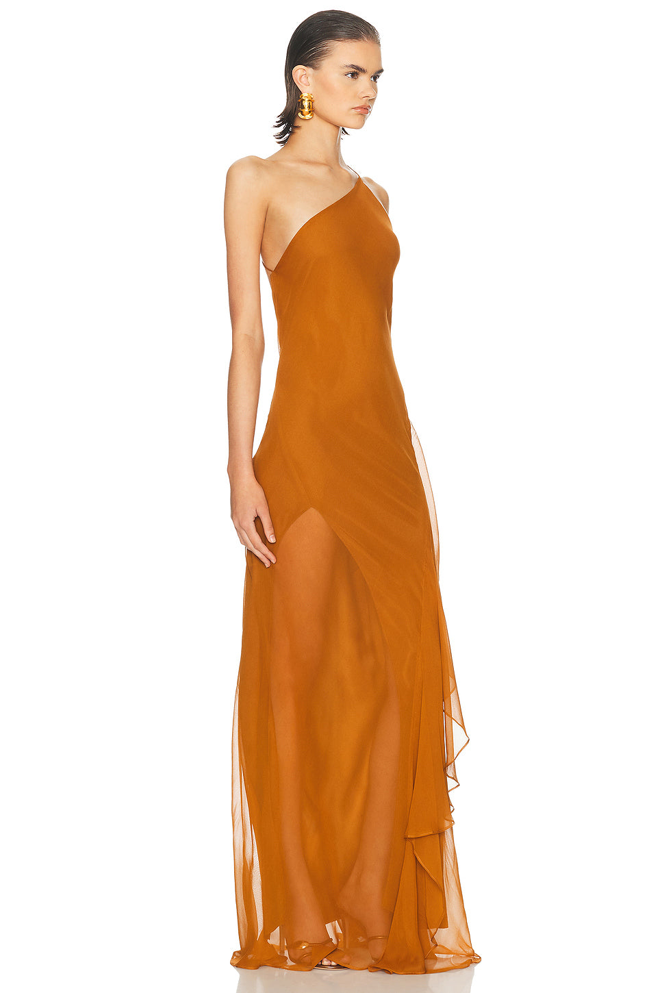One Shoulder Ruffle Gown