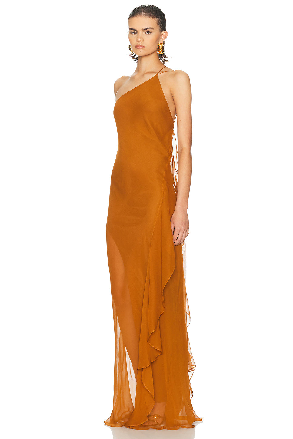 One Shoulder Ruffle Gown