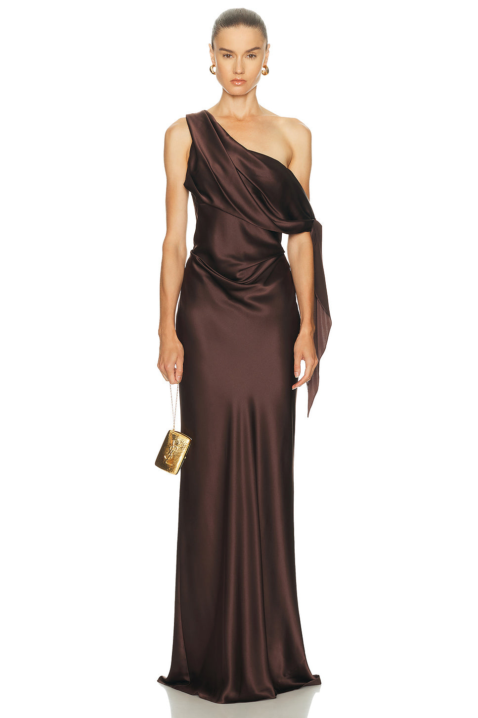 Asymmetrical Drape Gown With Tie