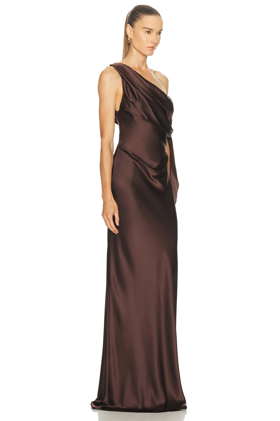 Asymmetrical Drape Gown With Tie