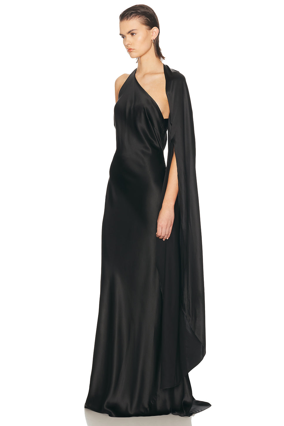 Drape Sleeve One Shoulder Gown