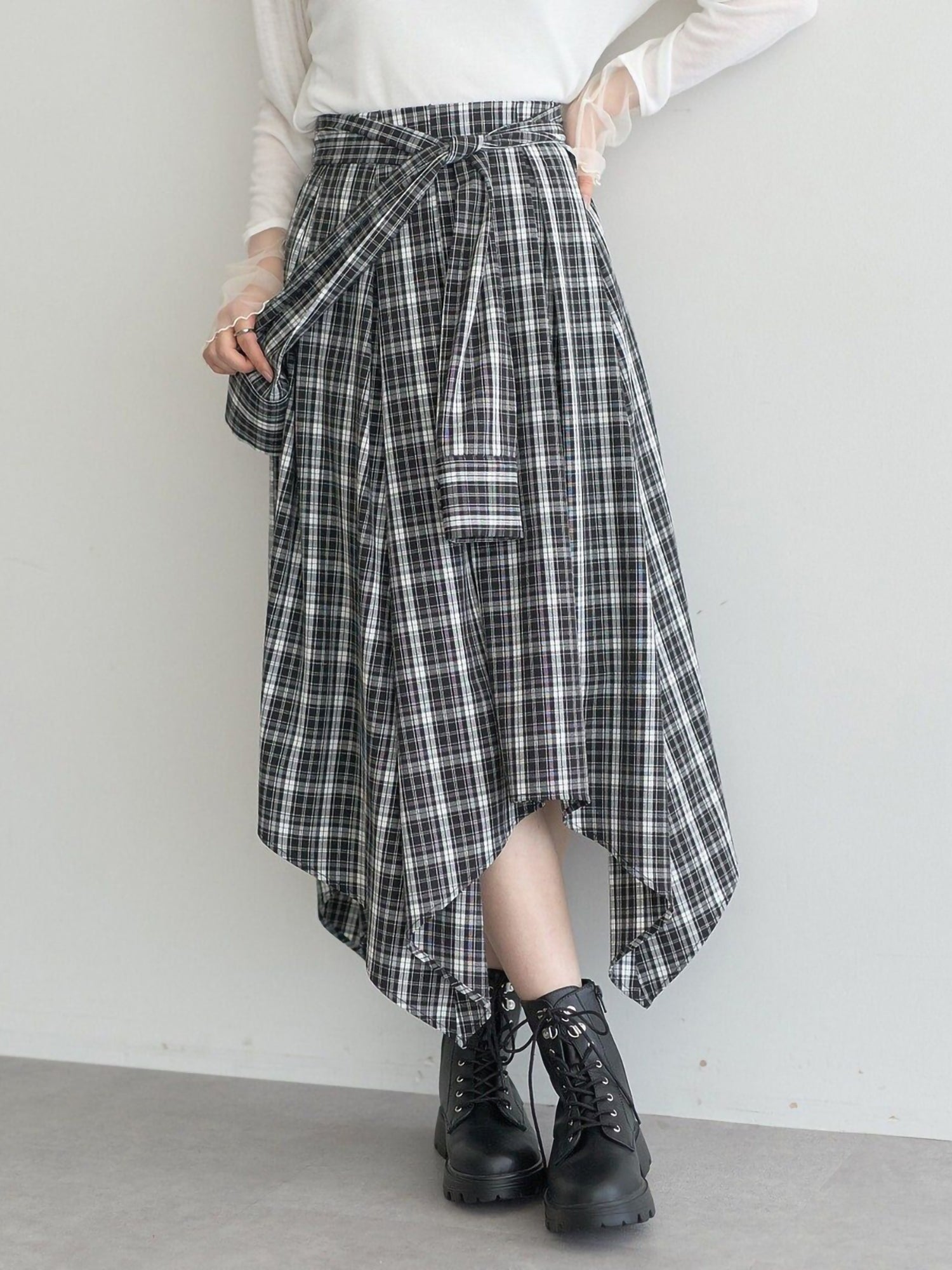 Umaru Irregular Checked Shirt Skirt