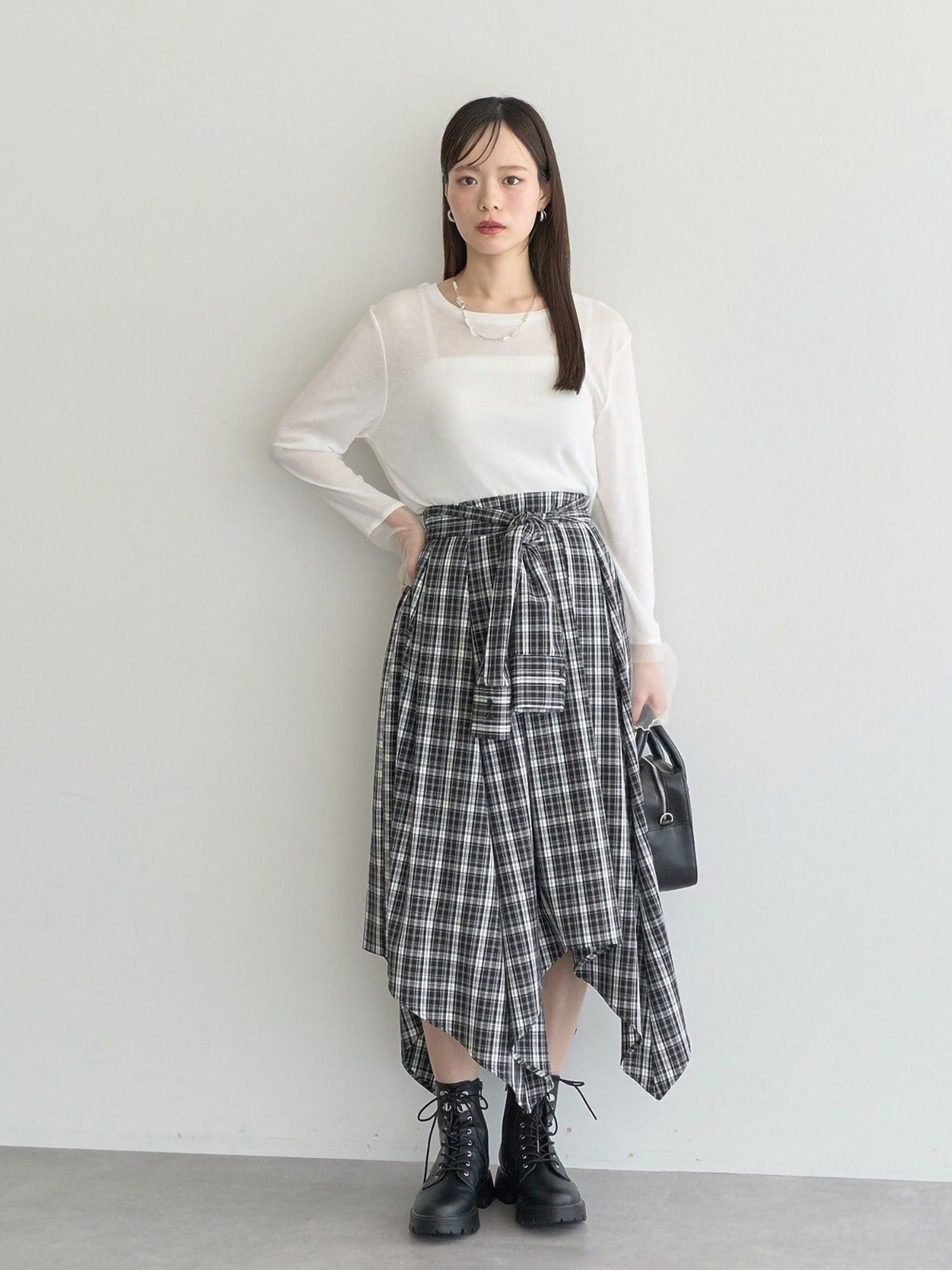 Umaru Irregular Checked Shirt Skirt