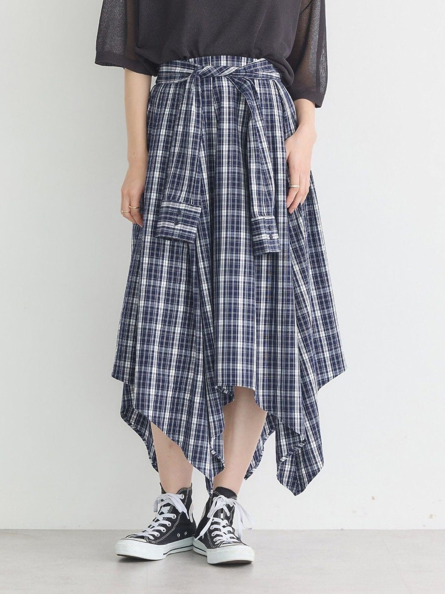 Umaru Irregular Checked Shirt Skirt