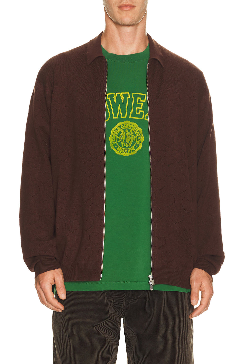Eyelet Zip Up in Brown