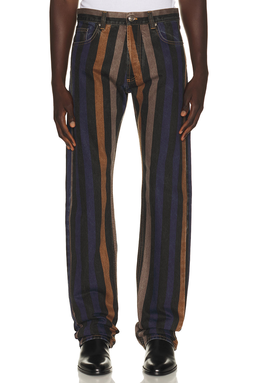 Rigid Denim With Stripe Print