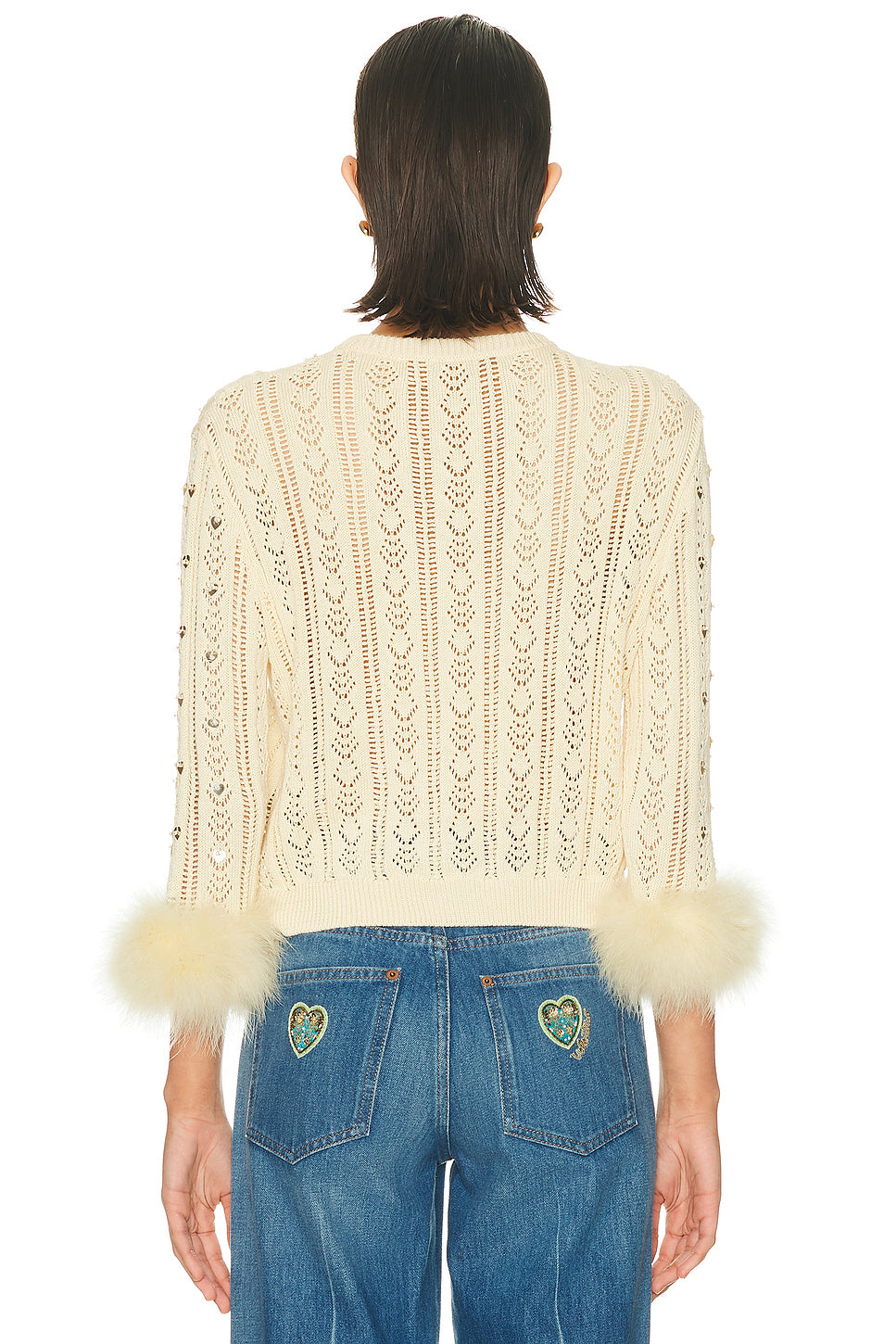 Embroidered Feather Cuff Cardigan