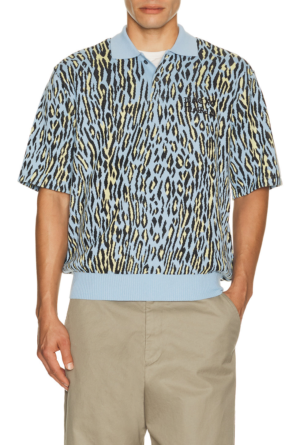 Leopard Knit Polo Shirt Type 1 in L-blue