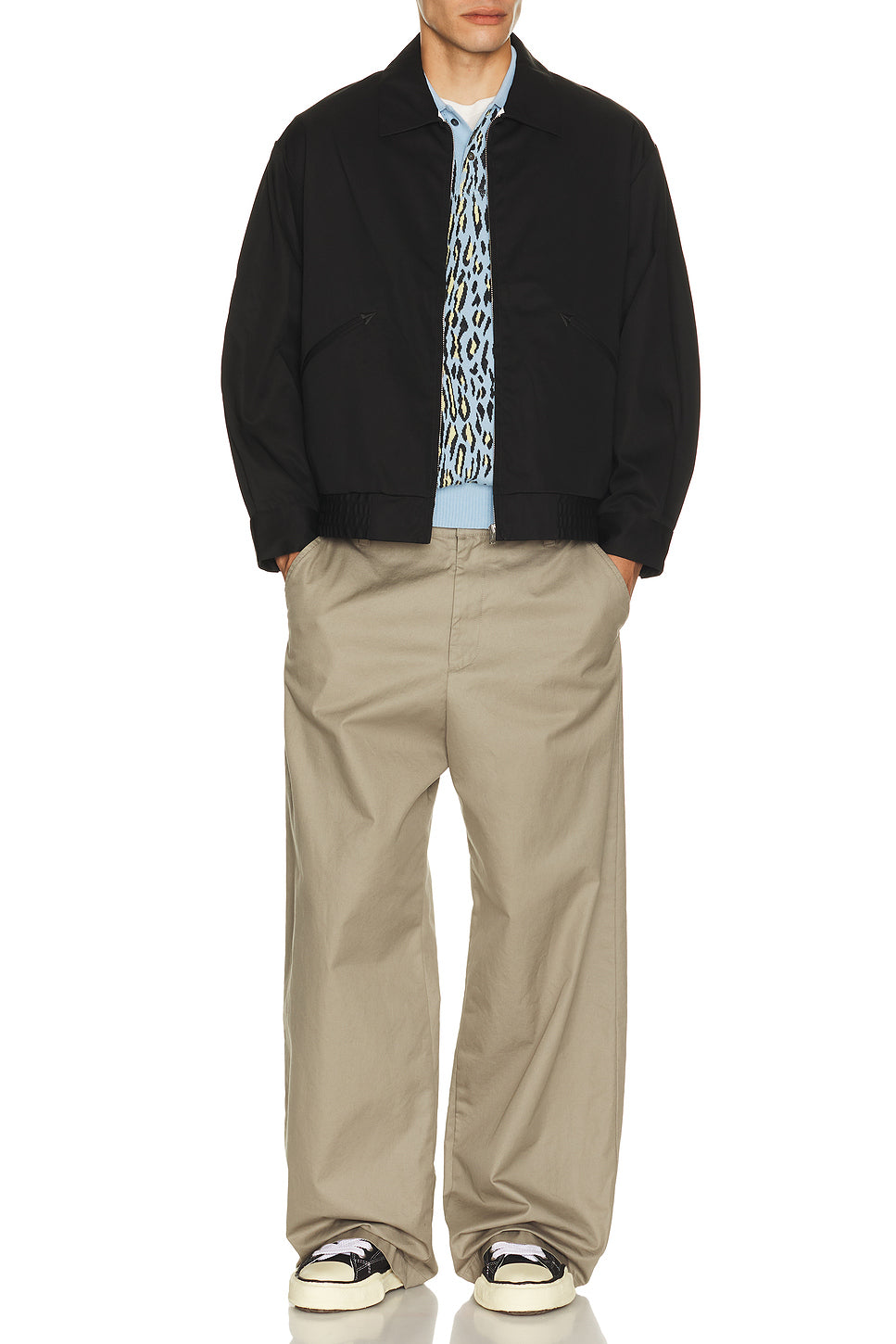 Leopard Knit Polo Shirt Type 1 in L-blue