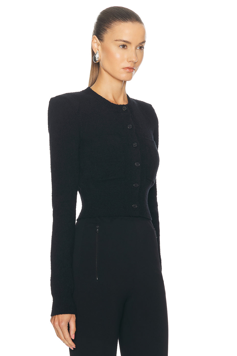 Cropped Cardigan With Shoulder Pads