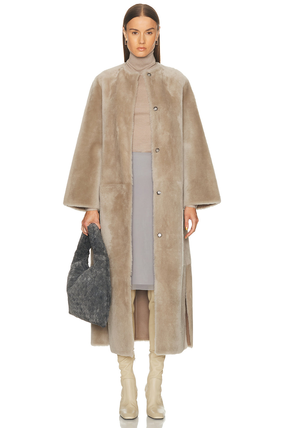 Extra Long Draped Shearling Reversible Coat