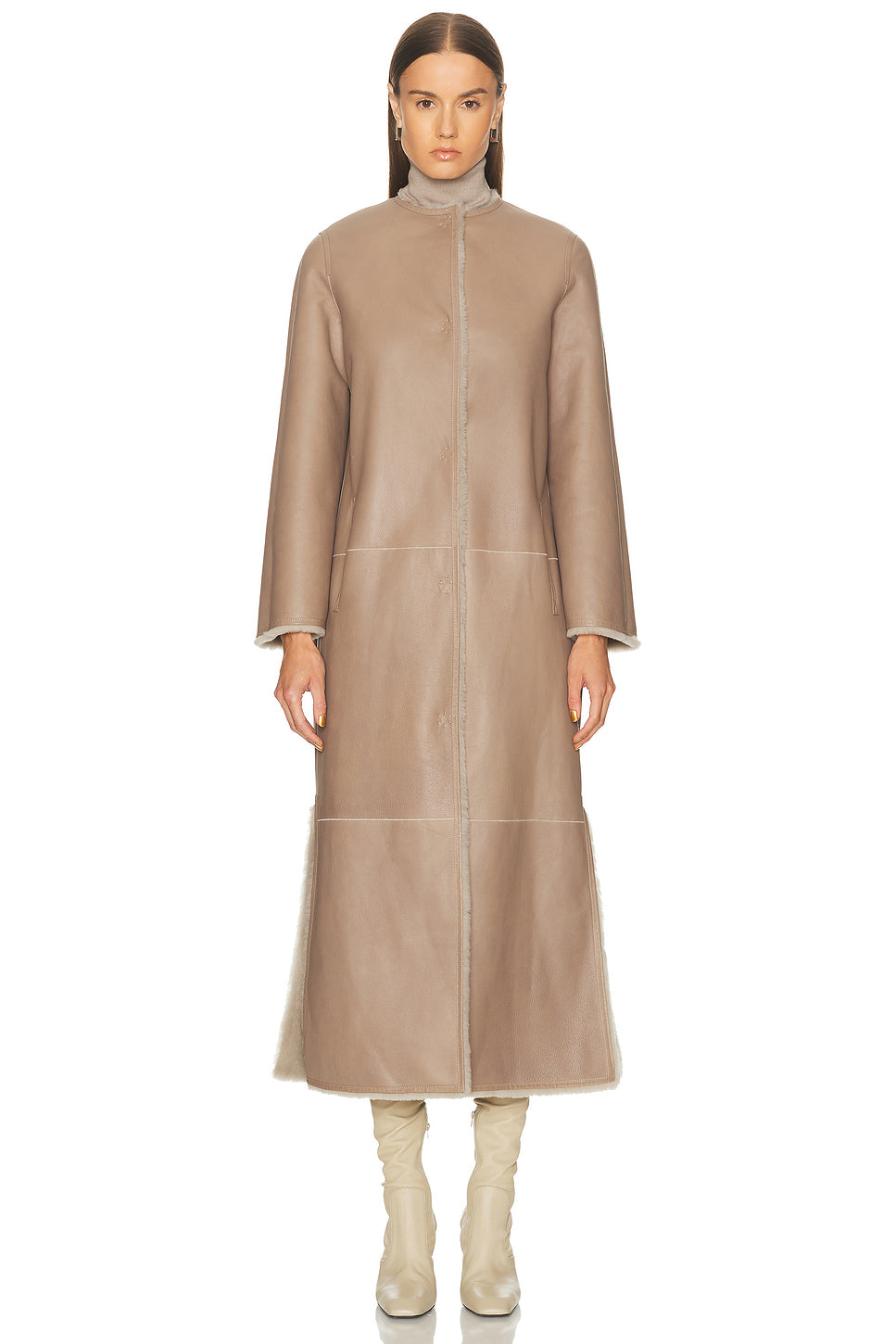 Extra Long Draped Shearling Reversible Coat