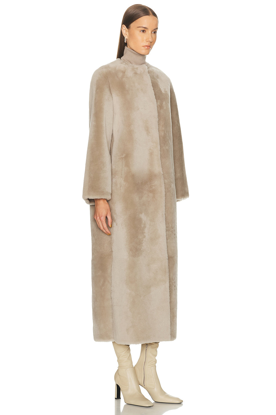 Extra Long Draped Shearling Reversible Coat