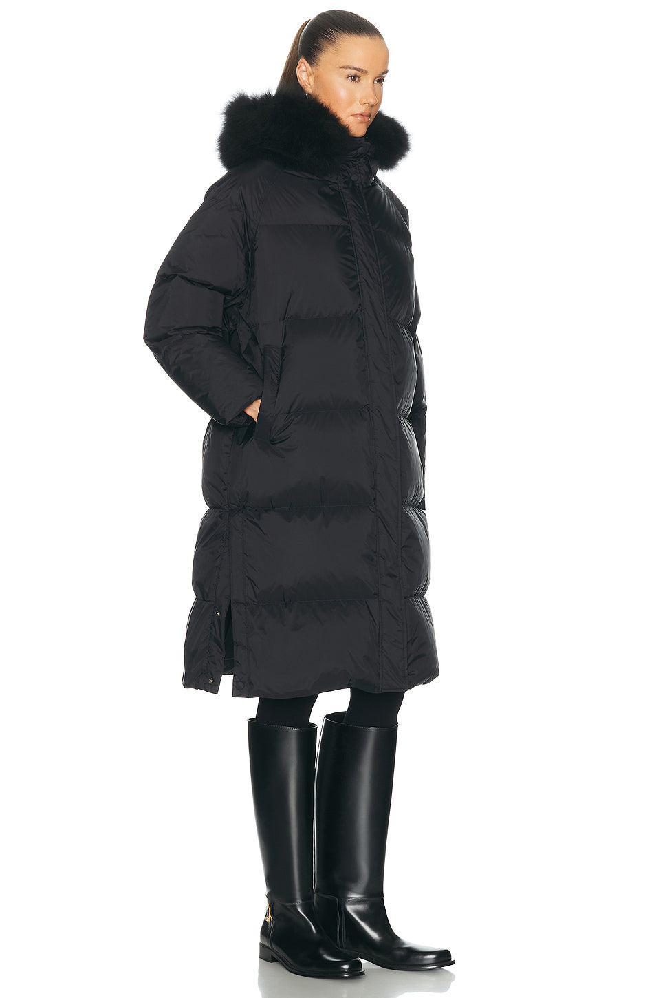 Agneau Fur Trim Long Puffer Coat